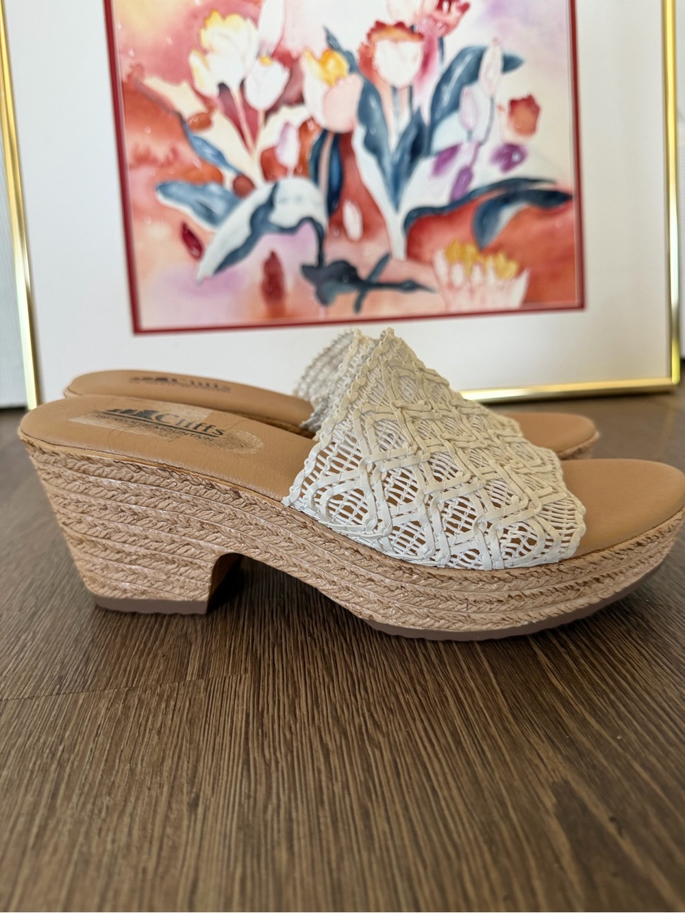 Cliffs by WHITE MOUNTAIN Cream Woven Espadrille Wedge Slide